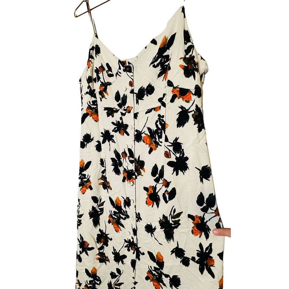 Derek Lam Floral Camisole Button Front V-Neck Slit Front Stretch Crepe Dress 10 - Picture 5 of 16